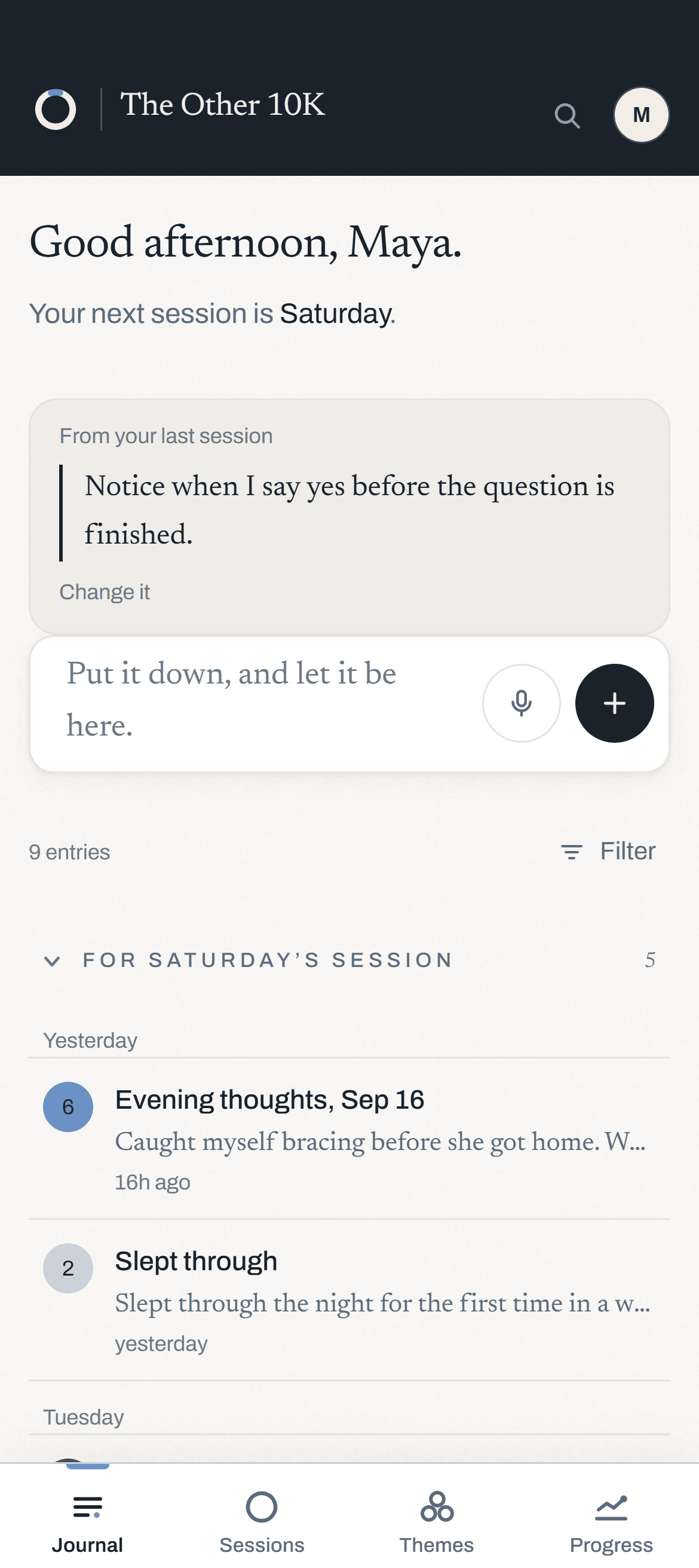 The journal: this week's entries filed under Saturday's session, each with its number out of ten.